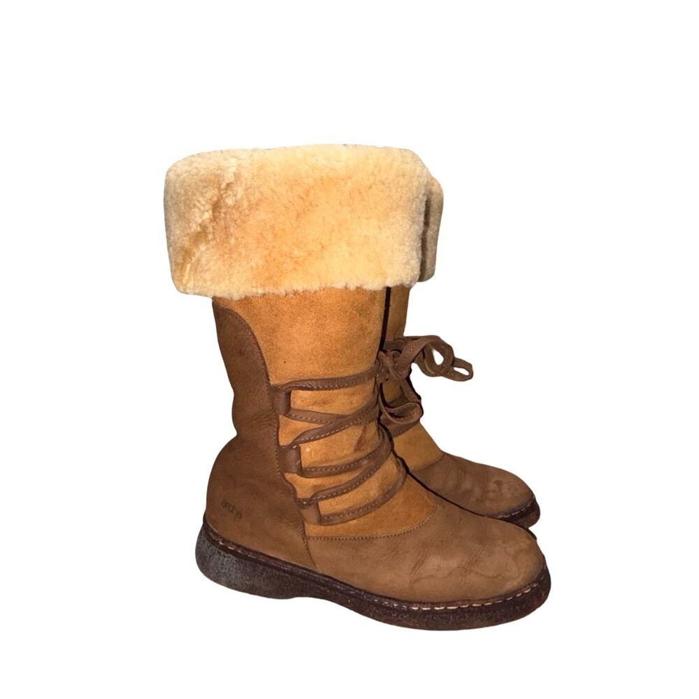 ARCHE Brown Leather Sheepskin Lined Lace Up Convertible Tall Boots    Size: US 8